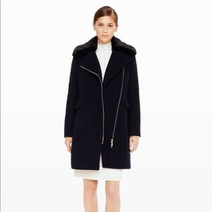Club Monaco Wool Josette Faux Fur Removable Collar Zip Peacoat Black Large $495